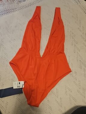 Plunge One-Piece Swimsuit in Bright Orange